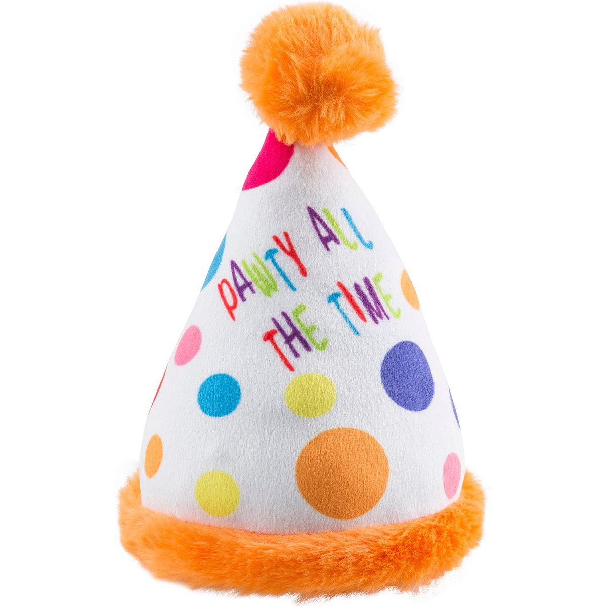 Haute Diggity Dog Happy Birthday Pawty Hat Toy Squeaky Plush Dog Toy, White