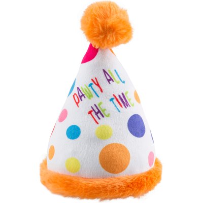 Haute Diggity Dog Haute Diggity Dog Happy Birthday Pawty Hat Toy Squeaky Plush Dog Toy, White