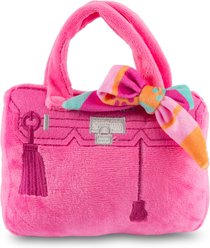 Haute Diggity Dog Barkin Bag with Scarf Chic Doggie Squeaky Plush Dog Toy, Pink, Large