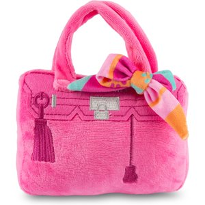 Haute Diggity Dog Barkin Bag with Scarf Chic Doggie Squeaky Plush Dog Toy, Pink, Large