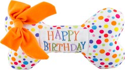 Haute Diggity Dog Happy Birthday Bone Squeaky Plush Dog Toy, White, X-Large