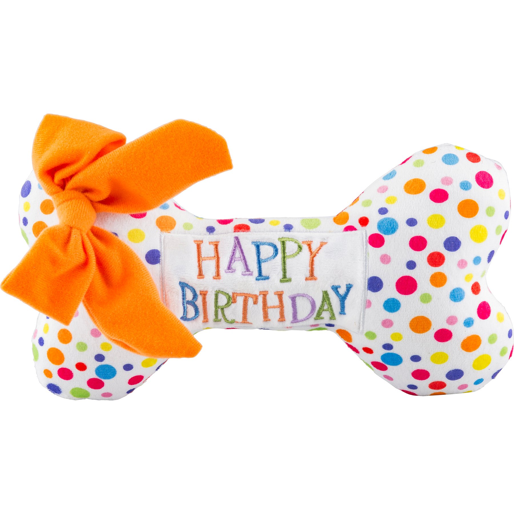 Haute Diggity Dog Happy Birthday Bone Squeaky Plush Dog Toy, White, X-Large