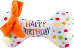 Haute Diggity Dog Happy Birthday Bone Squeaky Plush Dog Toy, White, Large