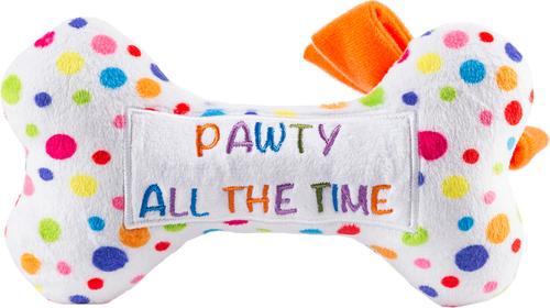 Show full view: Haute Diggity Dog Happy Birthday Bone Squeaky Plush Dog Toy, White, Large slide 3 of 3