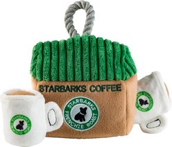 Haute Diggity Dog Starbarks Coffee Activity House Squeaky Plush Dog Toy, Green