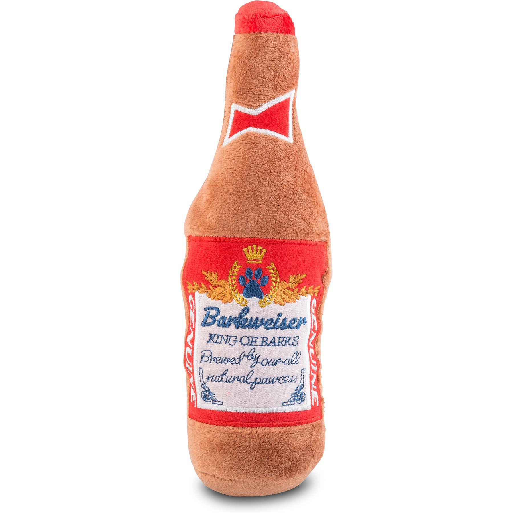 Haute Diggity Dog Barkweiser Beer Bottle Squeaky Plush Dog Toy, Brown