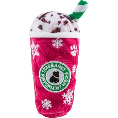 Haute Diggity Dog Haute Diggity Dog Christmas Starbarks Puppermint Mocha Original Squeaky Plush Dog Toy, Red, Large