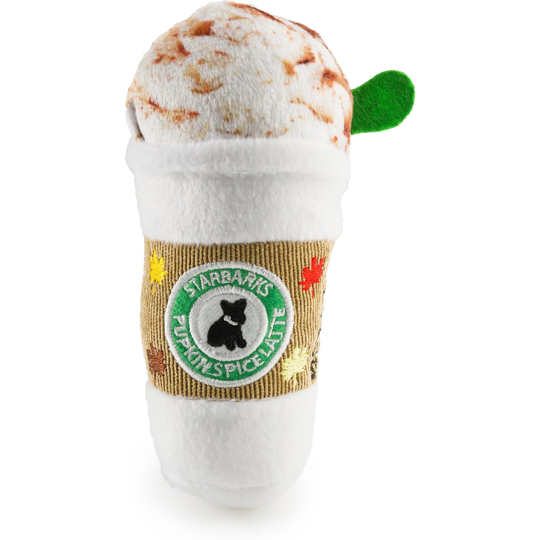 Haute Diggity Dog Starbarks Pupkin Spice Latte Squeaky Plush Dog Toy, White, Small
