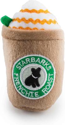 Show full view: Haute Diggity Dog Starbarks with Straw Frappucino Squeaky Plush Dog Toy, Brown, Small slide 2 of 2