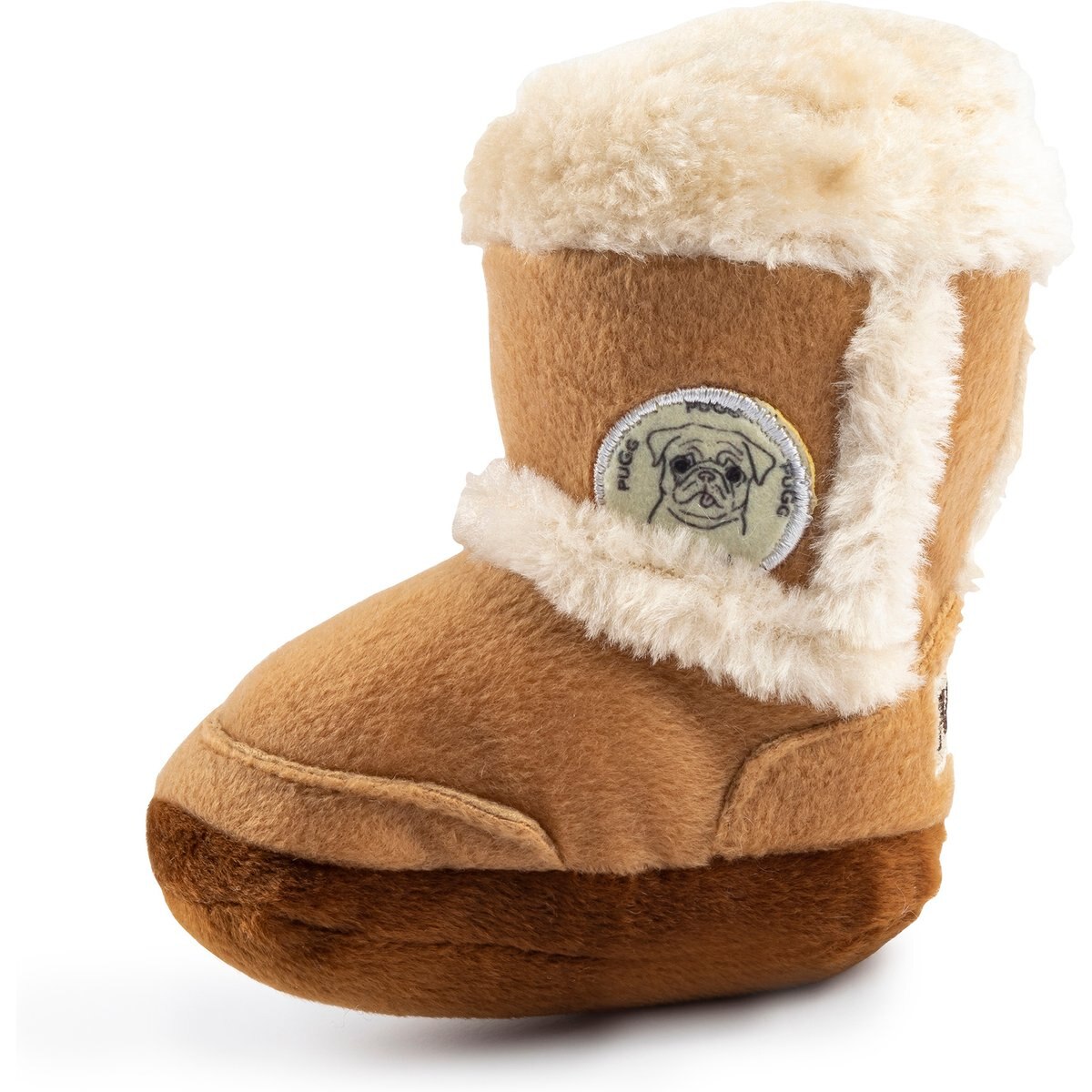 Haute Diggity Dog Pugg Boot Squeaky Plush Dog Toy, Brown