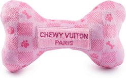 Haute Diggity Dog Chewy Vuiton Bone Squeaky Plush Dog Toy, Pink Checker, Large