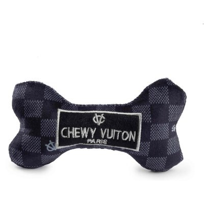 Haute Diggity Dog Haute Diggity Dog Chewy Vuiton Bone Squeaky Plush Dog Toy, Black Checker, Small