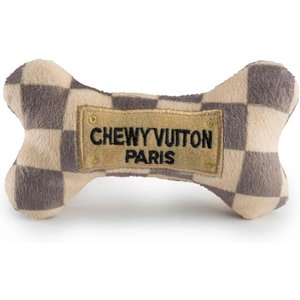 Haute Diggity Dog Chewy Vuiton Bone Squeaky Plush Dog Toy, Brown Checker, Small