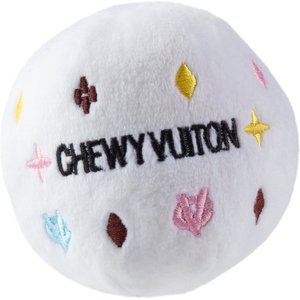 Haute Diggity Dog Chewy Vuiton Ball Squeaky Plush Dog Toy, White, Small