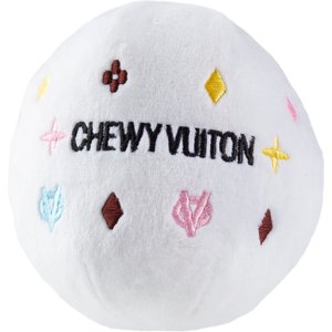 Haute Diggity Dog Chewy Vuiton Ball Squeaky Plush Dog Toy, White, Large