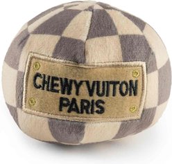 Haute Diggity Dog Chewy Vuiton Ball Squeaky Plush Dog Toy, Brown Checker, Small