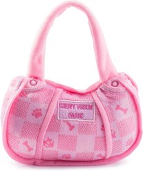 Haute Diggity Dog Chewy Vuiton Handbag Squeaky Plush Dog Toy, Pink Checker, Large