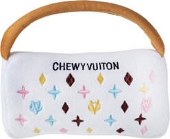 Haute Diggity Dog Chewy Vuiton Handbag Squeaky Plush Dog Toy, White, X-Large