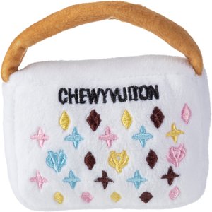 Haute Diggity Dog Chewy Vuiton Handbag Squeaky Plush Dog Toy, White, Small