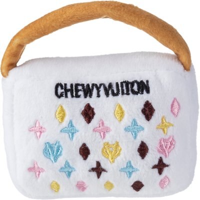Haute Diggity Dog Haute Diggity Dog Chewy Vuiton Handbag Squeaky Plush Dog Toy, White, Small