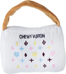 Haute Diggity Dog Chewy Vuiton Handbag Squeaky Plush Dog Toy, White, Large