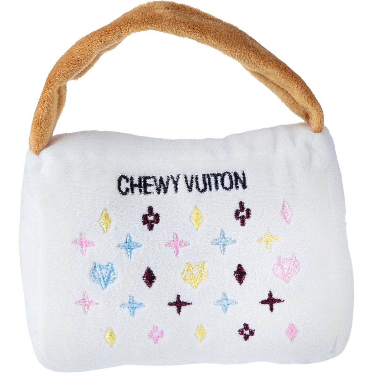 Haute Diggity Dog Chewy Vuiton Handbag Squeaky Plush Dog Toy, White, Large