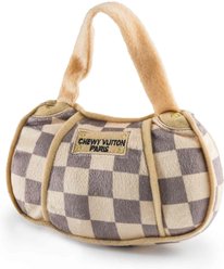 Haute Diggity Dog Chewy Vuiton Purse Squeaky Plush Dog Toy, Brown Checker, Large