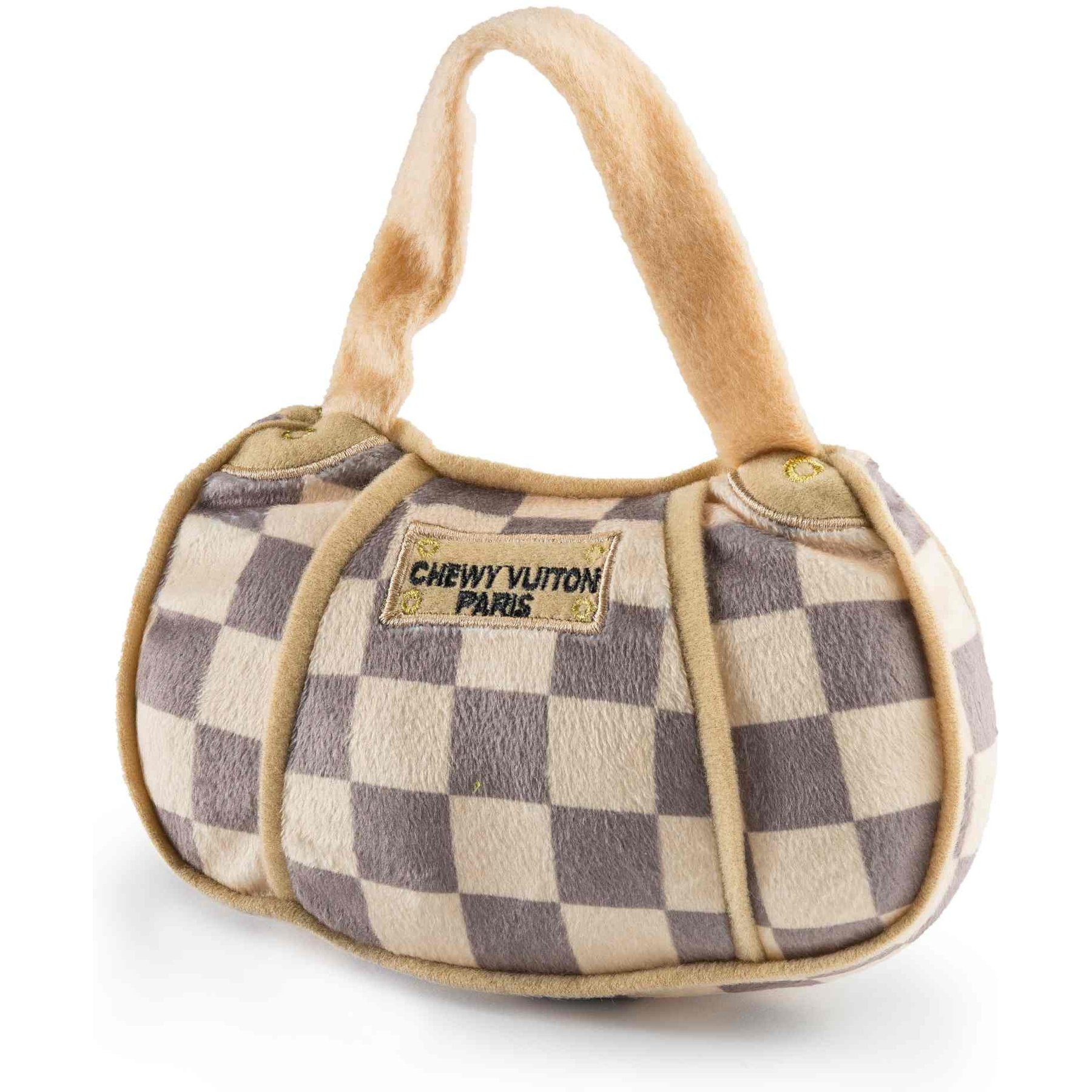 Haute Diggity Dog Chewy Vuiton Purse Squeaky Plush Dog Toy, Brown Checker, Large