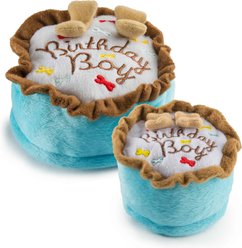 Haute Diggity Dog Birthday Boy Cake Squeaky Plush Dog Toy, Blue, Large