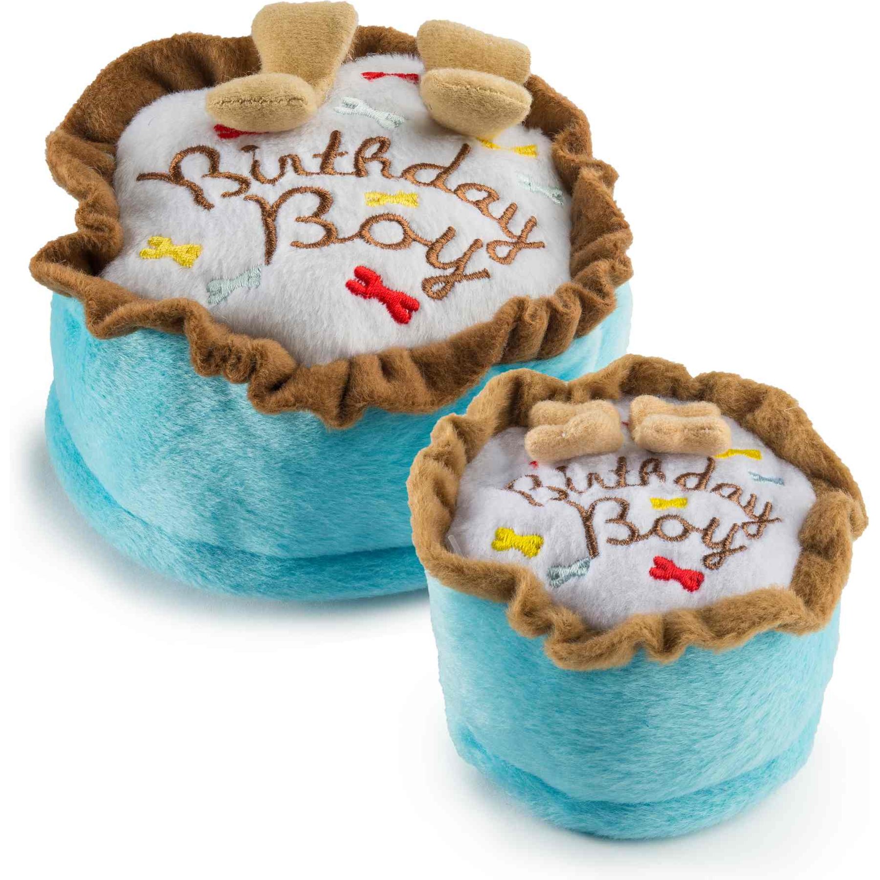 Haute Diggity Dog Birthday Boy Cake Squeaky Plush Dog Toy, Blue, Large