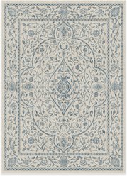 Ruggable Vianna Blue & Ivory Flatwoven Machine Washable Rug with Standard Pad, 5 x 7-ft