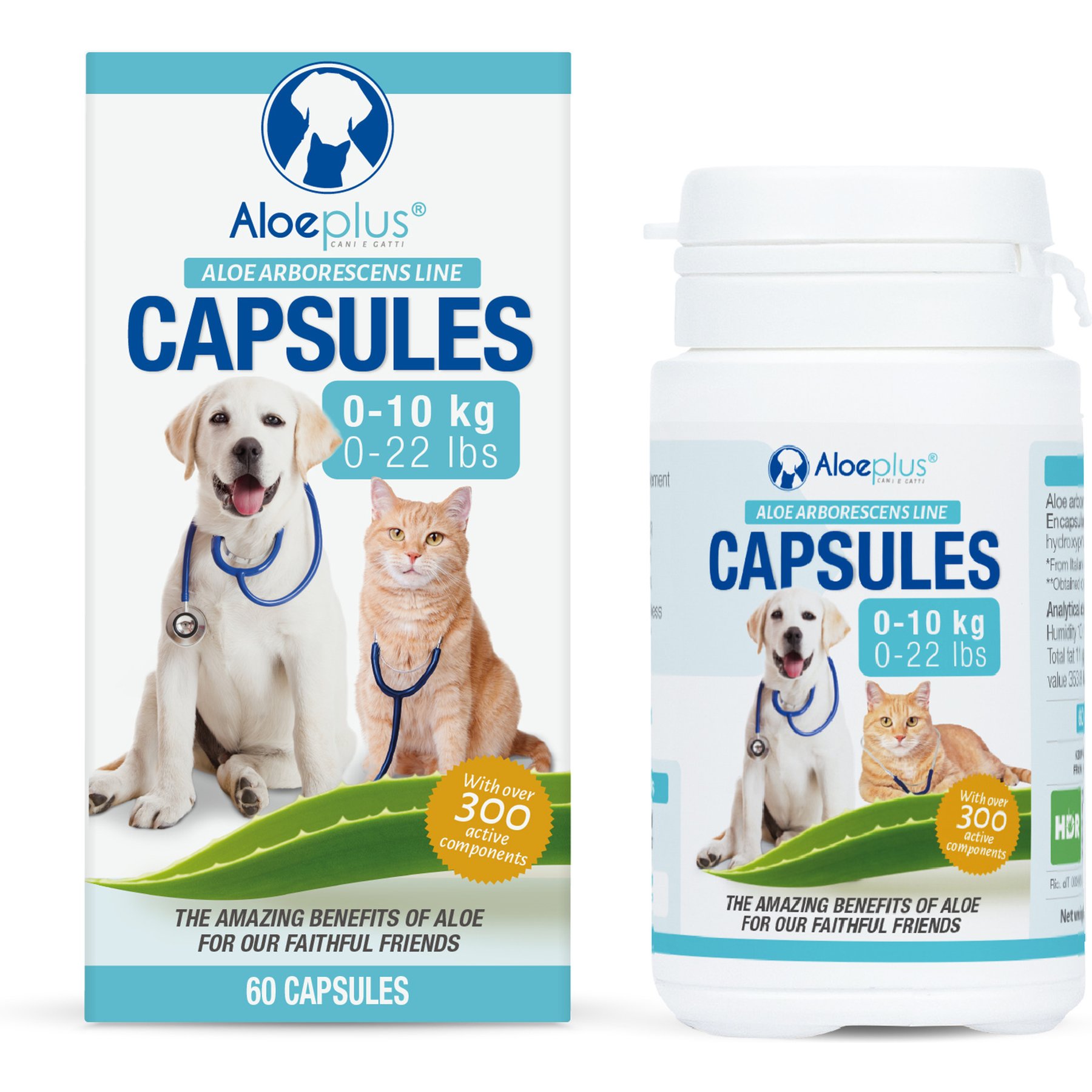 Aloeplus Immune, Digestive & Skin Support Capsule Supplement for Small Dogs & Cats, 60 count