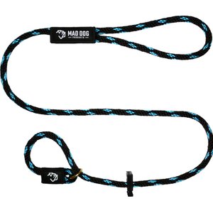 Mad Dog Products English Slip Lead Signature Rope Dog Leash, Sky Blue/Black, 10-ft long, 1/2-in wide