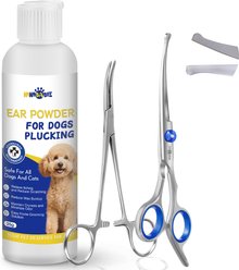 Ninibabie Ear Hair Powder, 5.5-in Tweezers & Blunt Tip Grooming Scissors Dog Ear Cleaner Kit, 25-g bottle