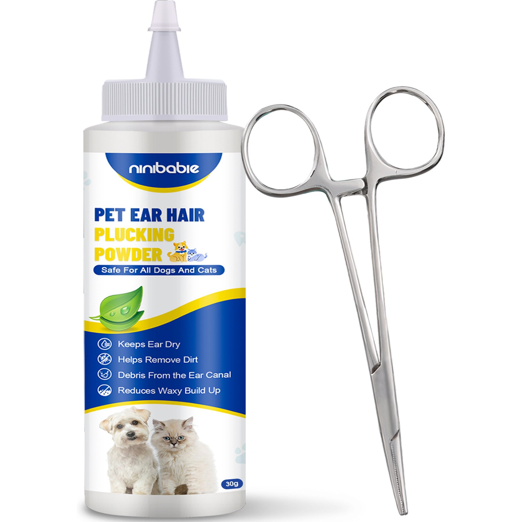 Ninibabie Ear Hair Powder & 5.5-in Tweezers Dog Ear Cleaner Kit, 30-g bottle