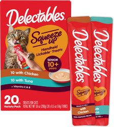 Hartz Delectables Squeeze Up Chicken & Tuna Variety Pack Senior Lickable Cat Treats, 0.5-oz tube, 20 count