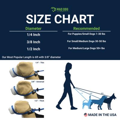 Show full view: Mad Dog Products Signature Rope Easy Leader Slip Lead Dog Leash, Aqua, 6-ft long, 1/2-in wide slide 3 of 5