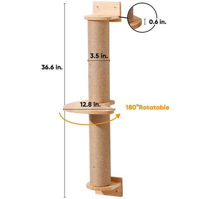 Show full view: FUKUMARU 36.6-in Pine Cat Tree Wall Mounted with Scratching Post & Perch, Brown slide 3 of 7