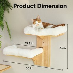 FUKUMARU Solid Rubber Wood Wall Mounted Cat Wall Shelf with 2 Platform & Cushions, Brown slide 2 of 6