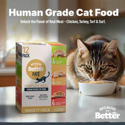 Show full view: Because It's Better Complete Meal Variety Pack Ocean Chicken & Turkey Pate Wet Cat Food, 2.6-oz pouch, case of 12 slide 6 of 8
