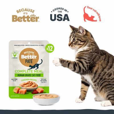Show full view: Because It's Better Complete Meal Chicken Recipe Pate Wet Cat Food, 2.6-oz pouch, case of 12 slide 9 of 10