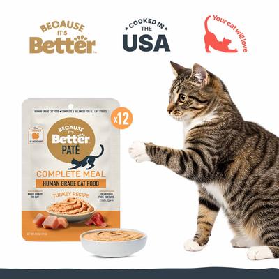 Show full view: Because It's Better Complete Meal Turkey Recipe Pate Wet Cat Food, 2.6-oz pouch, case of 12 slide 9 of 9