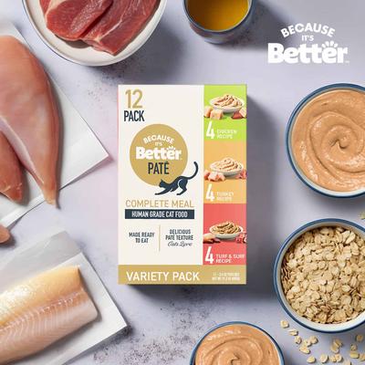 Show full view: Because It's Better Complete Meal Variety Pack Ocean Chicken & Turkey Pate Wet Cat Food, 2.6-oz pouch, case of 12 slide 8 of 8
