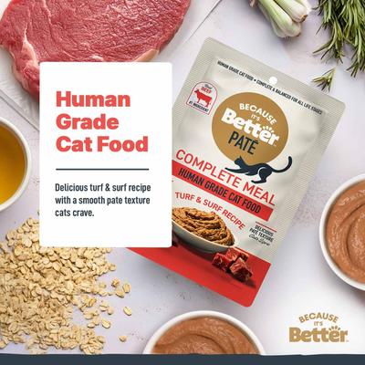 Show full view: Because It's Better Complete Meal Turf & Surf Recipe Pate Wet Cat Food, 2.6-oz pouch, case of 12 slide 5 of 9