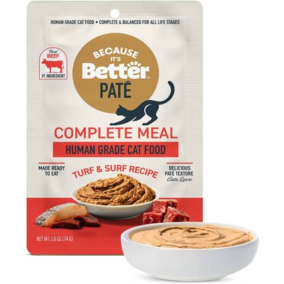 Because It's Better Because It's Better Complete Meal Turf & Surf Recipe Pate Wet Cat Food, 2.6-oz pouch, case of 12
