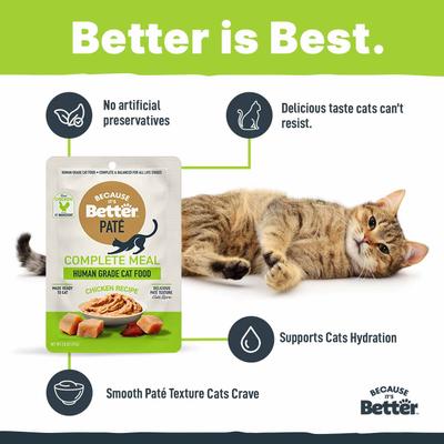 Show full view: Because It's Better Complete Meal Chicken Recipe Pate Wet Cat Food, 2.6-oz pouch, case of 12 slide 5 of 10
