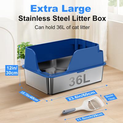 Show full view: Ellenpent Stainless Steel Leak-Proof Cat Litter Box with Lid, X-Large, Blue slide 2 of 11