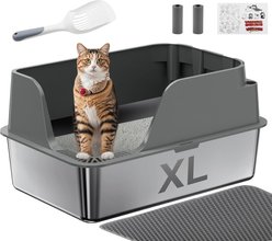 Ellenpent Stainless Steel Leak-Proof Cat Litter Box with Lid, X-Large, Gray