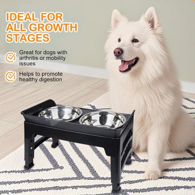 Show full view: Supet 4-Height Adjustable Stainless Steel Elevated Dog Bowls, Black slide 6 of 7