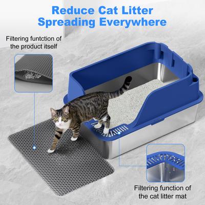 Show full view: Ellenpent Stainless Steel Leak-Proof Cat Litter Box with Lid, X-Large, Blue slide 6 of 11